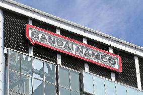 Bandai Namco Holdings signboard and logo.
